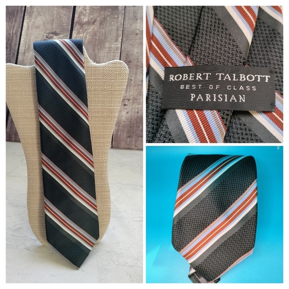 Robert Talbott Men's Striped Tie Gray Multicolored Finest Silk Handsewn Retro - Picture 1 of 12
